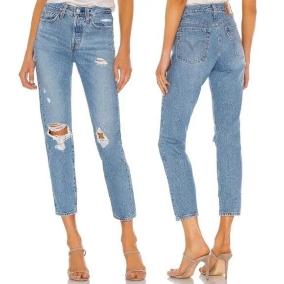 Levi's Wedgie Straight Leg Fit Jeans High Rise Distressed Denim Blue 26 - Picture 1 of 9